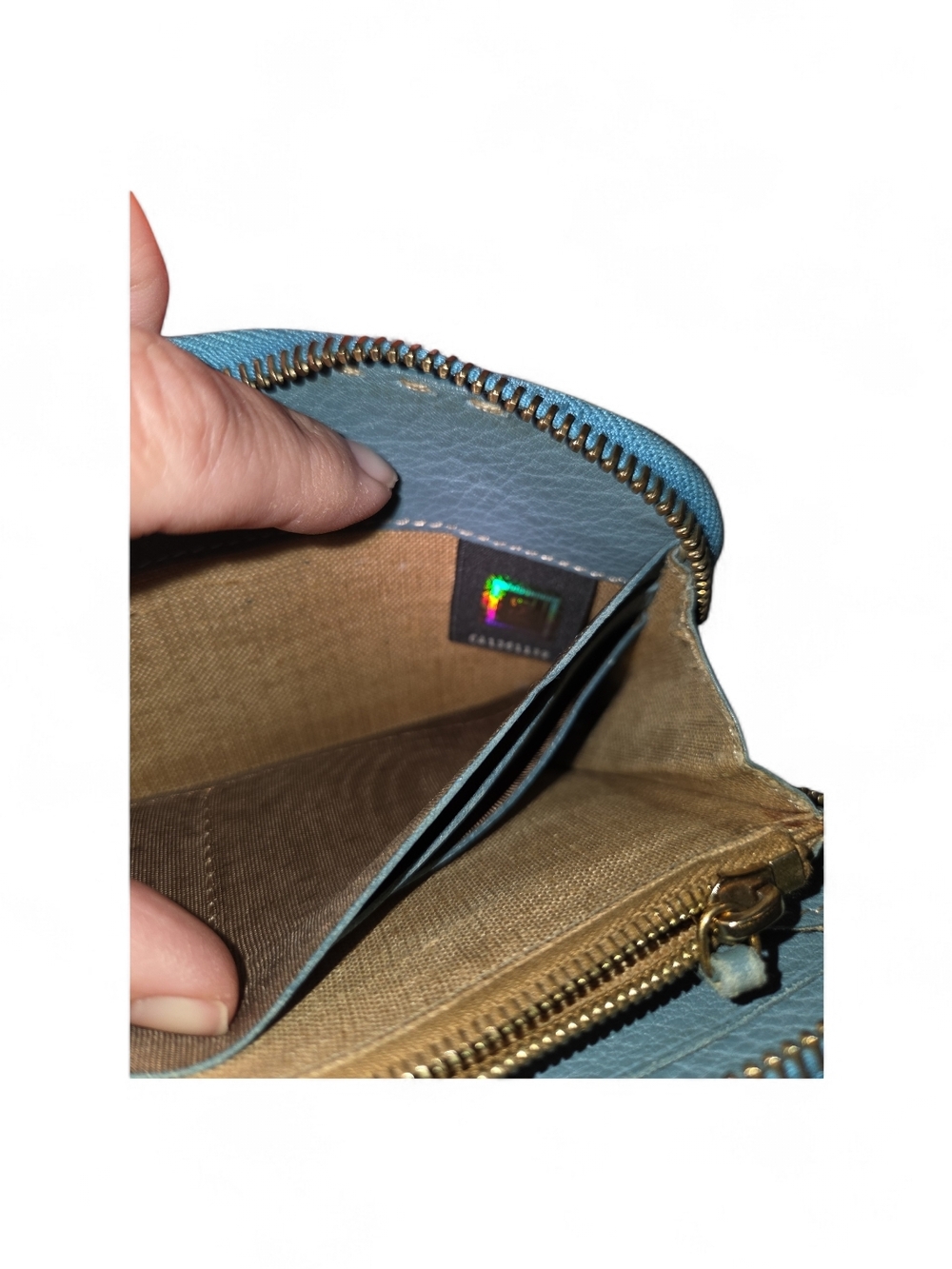 Fendi Blue Zip-Around Leather Wallet Some Coin Residue And Pen Ink - Picture 4 of 8
